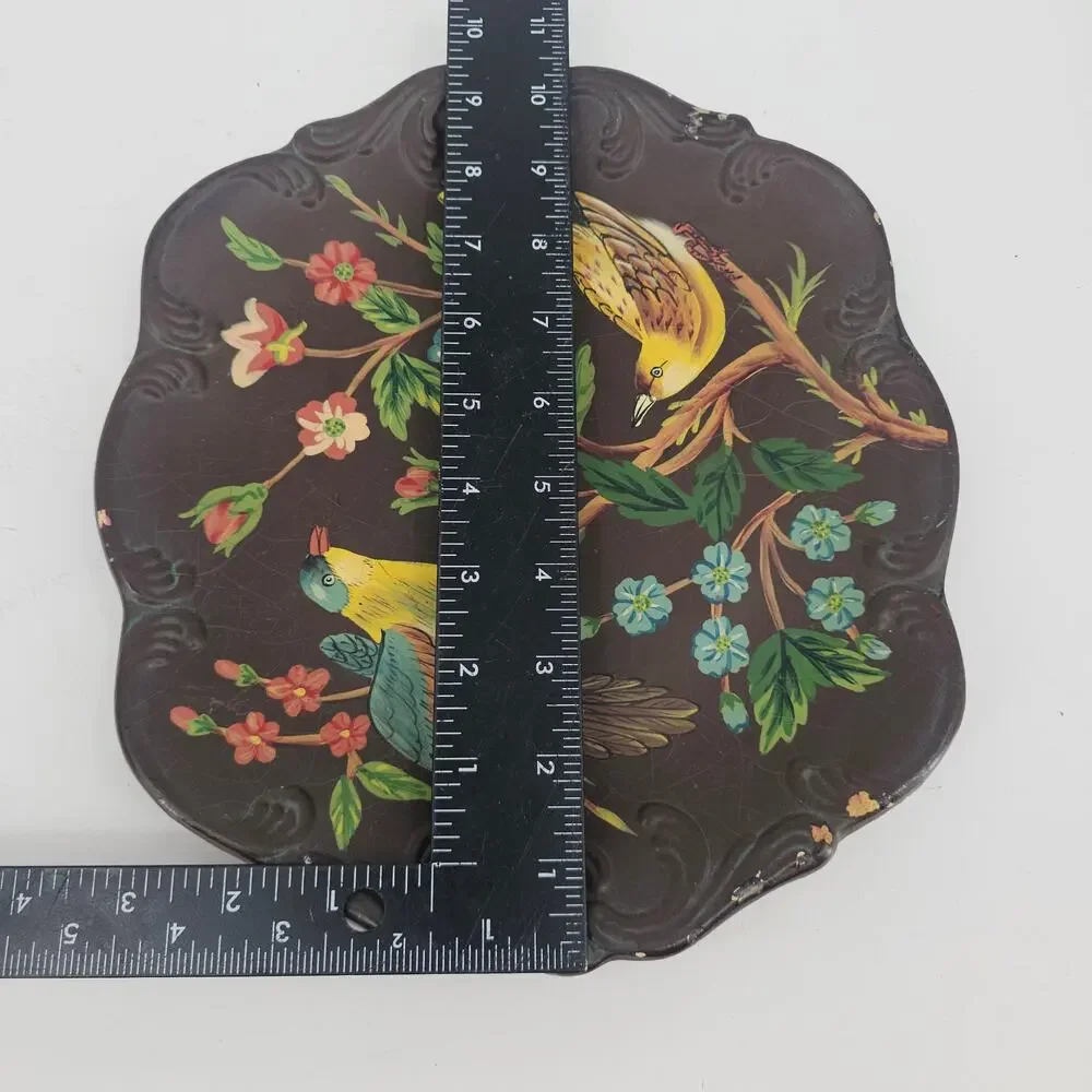 Vintage Handpainted Floral & Fauna Bird Tray Plate Ceramic Moody Cottagecore - Picture 3 of 9